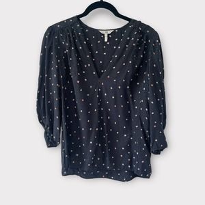 Rebecca Taylor 3/4 sleeve blouse black with pink design size zero